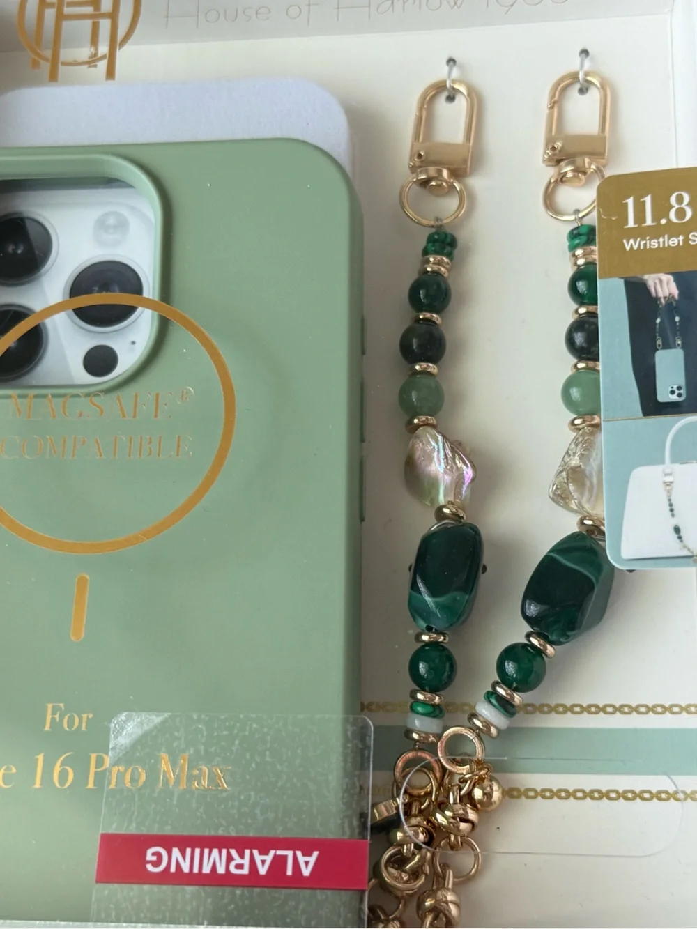 New House of Harlow 1960 Green Wristlet Phone Case Bundle for iPhone 16 Pro Max